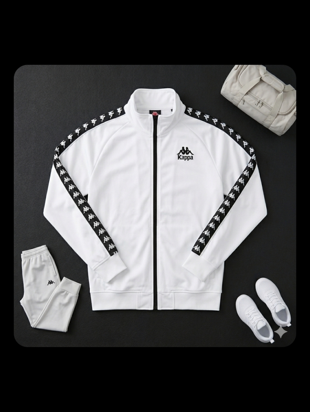 New Kappa 222 Banda Anniston Slim Track Jacket White/Black - Size XL